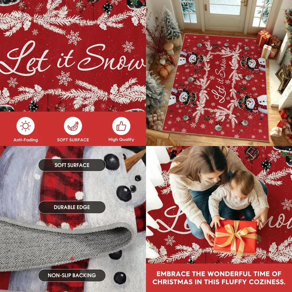 

Christmas Snowflake Rug - Low Profile, Washable for Home, 5x7 Feet Indoor Decor