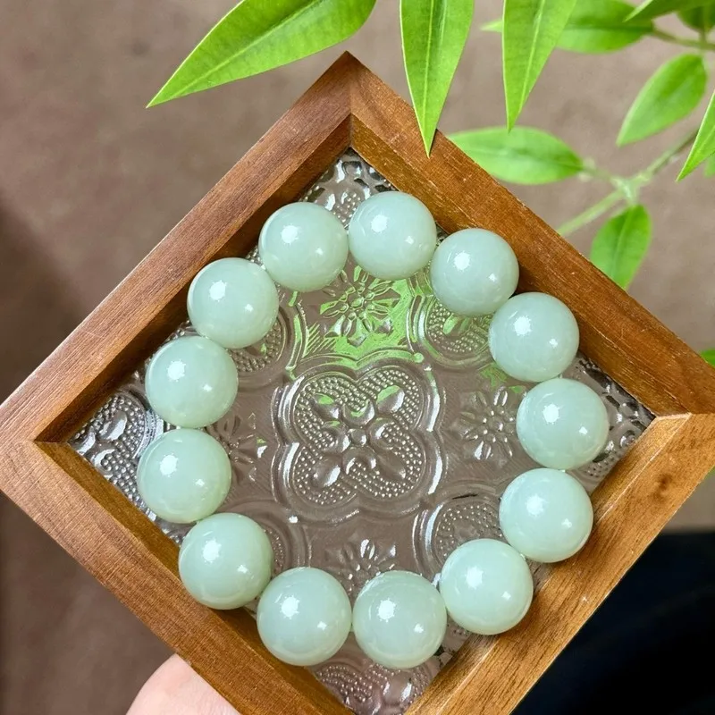 Hetian Jade Vintage Qiemou Blue Landscape Elegant Round Bead Bracelet New Ancient Style Jewelry