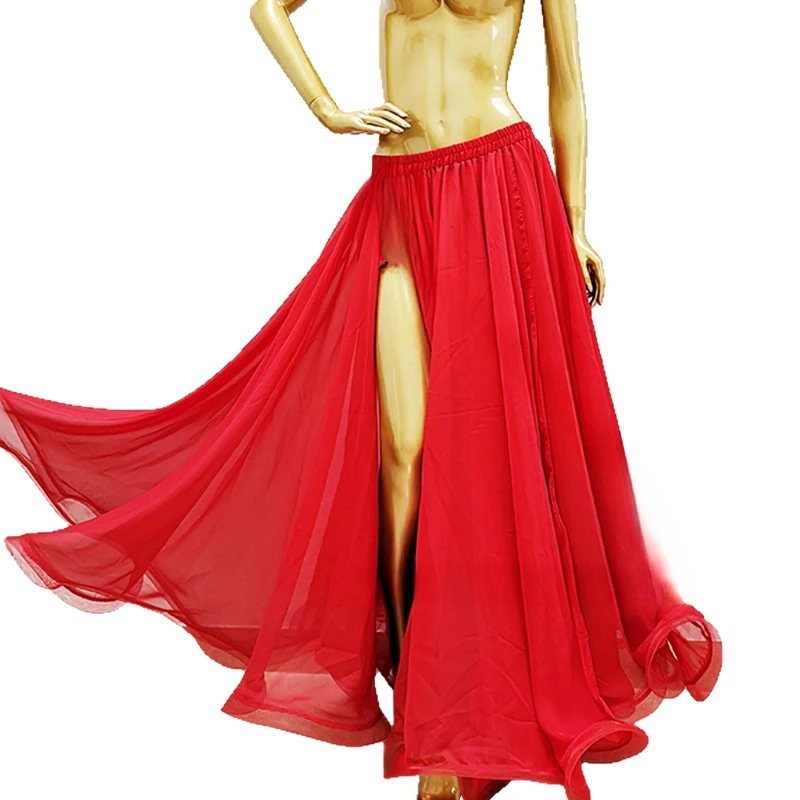 Nowe spódnice do tańca brzucha 2025, seksowne orientalne spódnice do tańca brzucha, długa spódnica z rozcięciem z obu stron, kostium dla dziewcząt, strój do występów lub treningu.