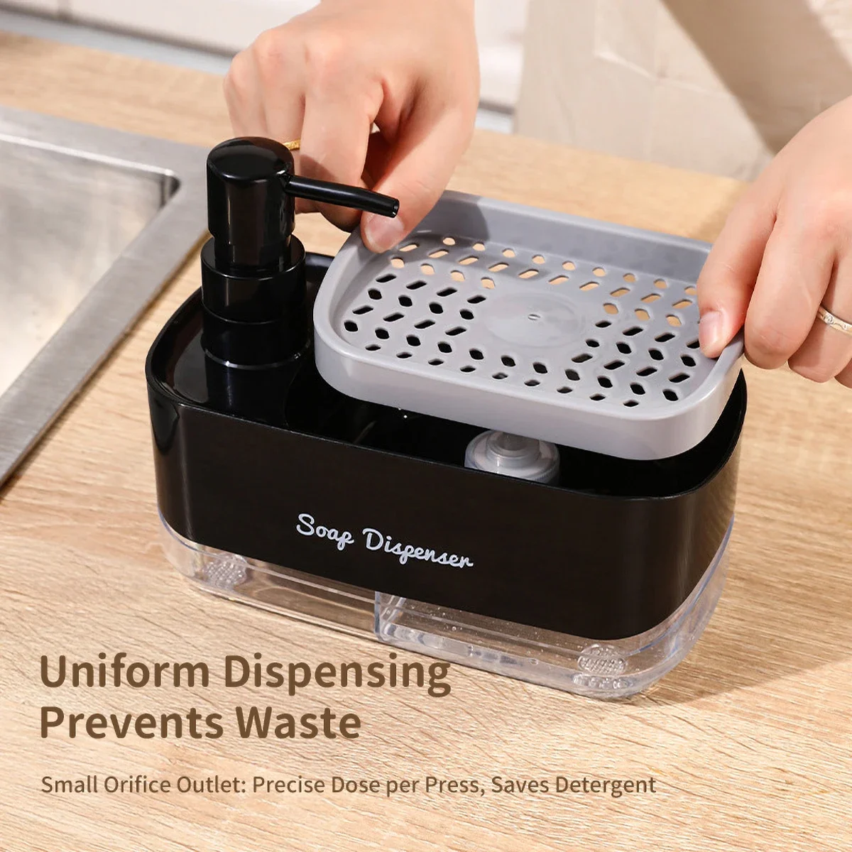 Hand- en Afwasmiddeldispenser Set Wasmiddeldispenser Sponshouder Aanrecht Zeeppompdispenser voor Aanrecht