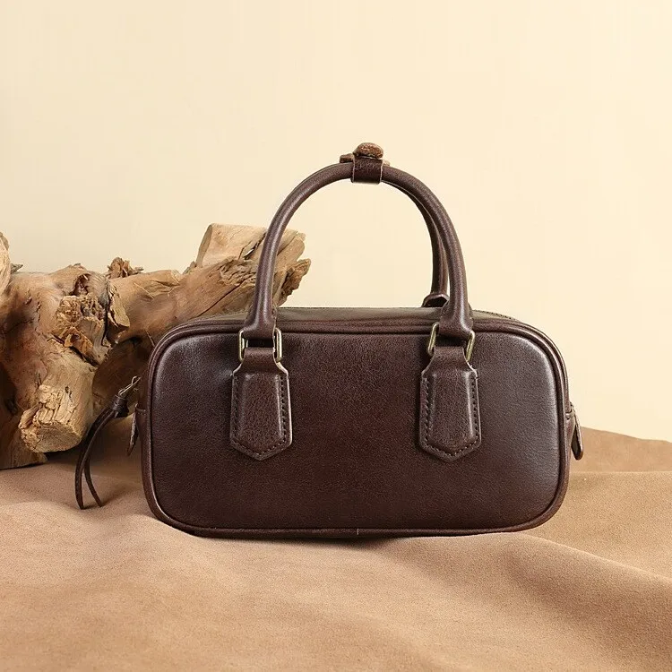 

Top Layer Cowhide Leather Large Capaci Women's Crossbody Bag Vintage Pillow aped Boston ell Handbag Bowling Bag