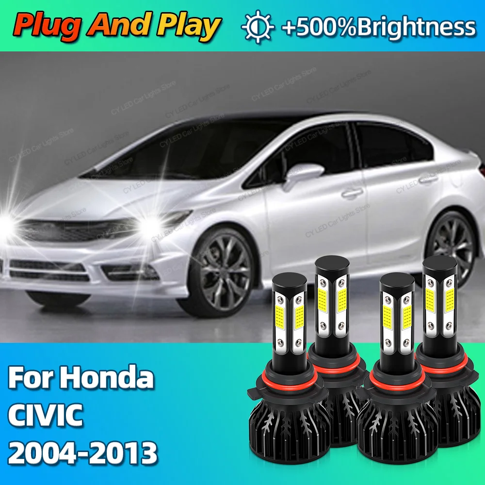 2/4Pcs Turbo LED Bulbs CANBUS Lights 30000Lm HB3 HB4 Car Headlight For Honda CIVIC 2004 2005 2006 2007 2008 2009 2010 11 12 2013