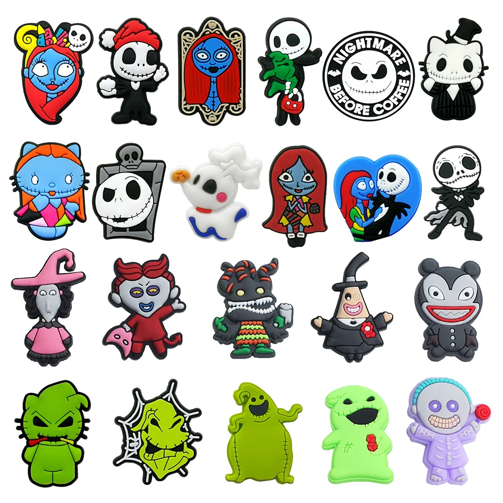 22Pcs Movie Nightmare Before Christmas Shoe Charms For Slides Clog Sandals Shoes Decorations Accessories Buckle For Party Gifts