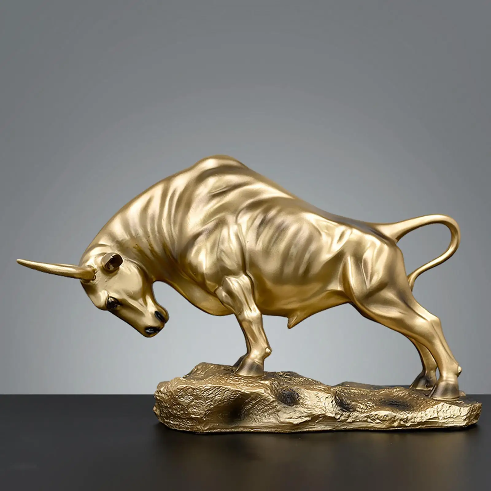 Modern Bull Figurine Cattle Statue Feng Shui Animal Sculpture Collection Crafts for Living Room Office Tabletop Home Decoration