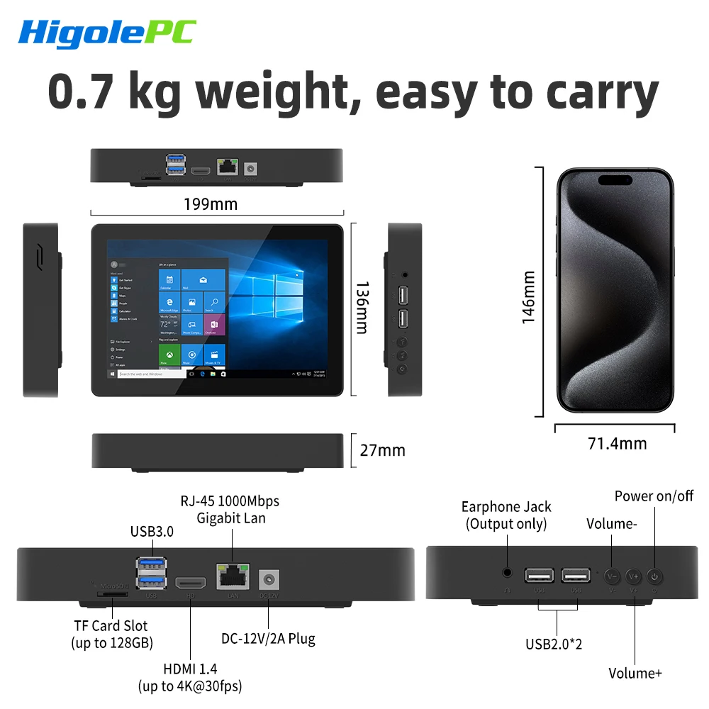 Higole F3APL 8 ''Mini PC sans ventilateur Intel N4200 Windows 10 WiFi5 4GB 64GB 2340mAh avec écran 4K ordinateur portable ordinateur de bureau Mini ordinateurs