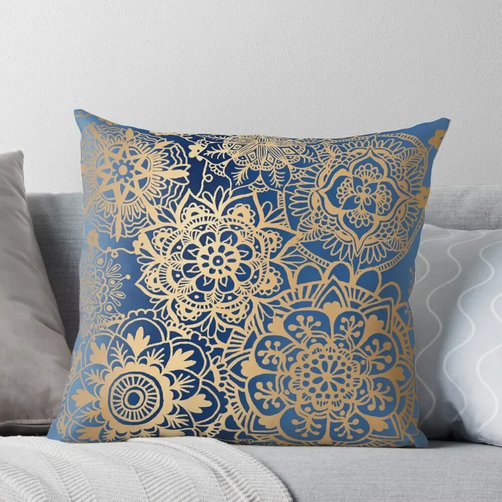 Blue and Gold Mandala Pattern Throw Pillow Decorative pillowcase Custom Cushion Christmas Pillow Cases Pillow