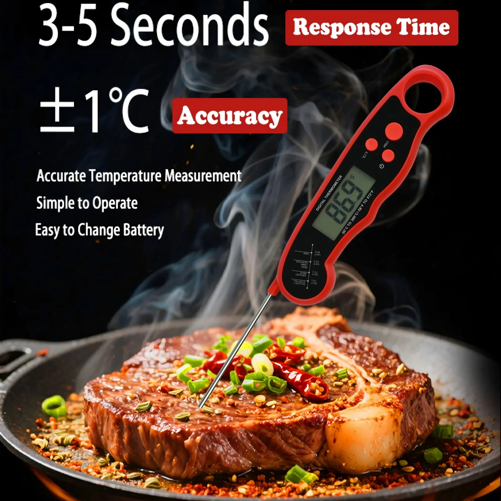Kitchen Tools Digital Food Thermometer for Cooking and Baking Kit Instant Read Meat Thermometer with Backlight Hold Function