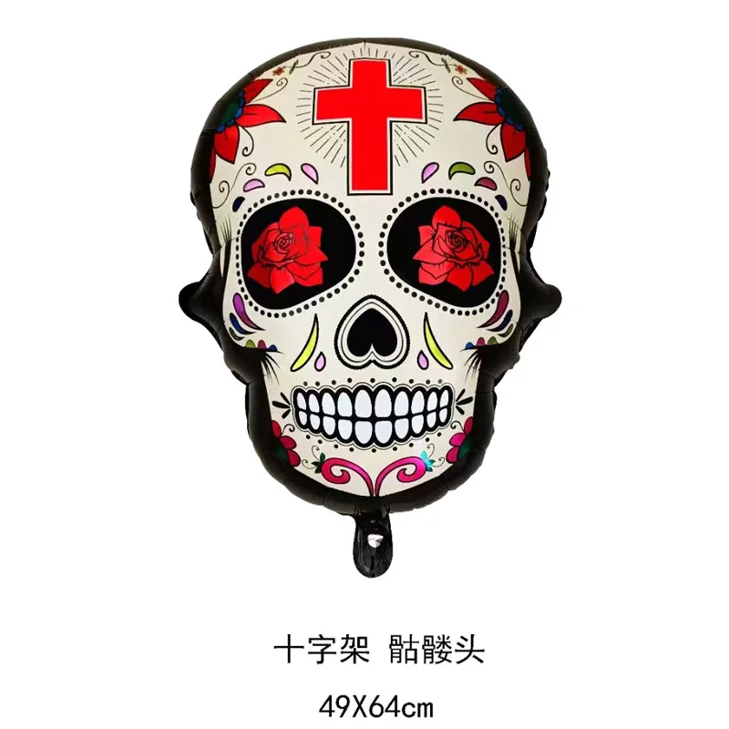 

4pcs Halloween Series Printed Skull Shape Aluminum Balloon Theme Party Decoration Aluminum Foil Ball