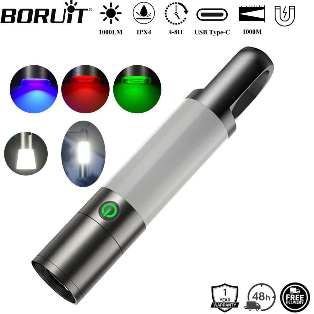 

BORUiT H20 1000M Длинный светодиодный фонарик с зумом 1000LM Перезаряжаемый фонарик Type-C Рабочий свет с магнитом Водонепроницаемый фонарь для палатки