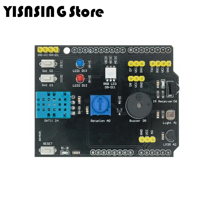 Papan sensor multifungsi 9 in 1, papan ekspansi DHT11 LM35 kelembaban suhu untuk Arduino UNO RGB LED IR penerima bel