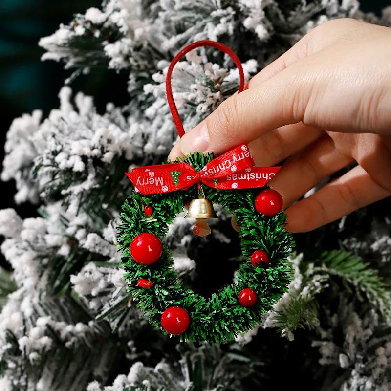 

1-5PC Christmas Decoration Mini Christmas Wreath Gift Christmas Tree Pendant Creative 3D Bow Bell Festival Atmosphere Decoration