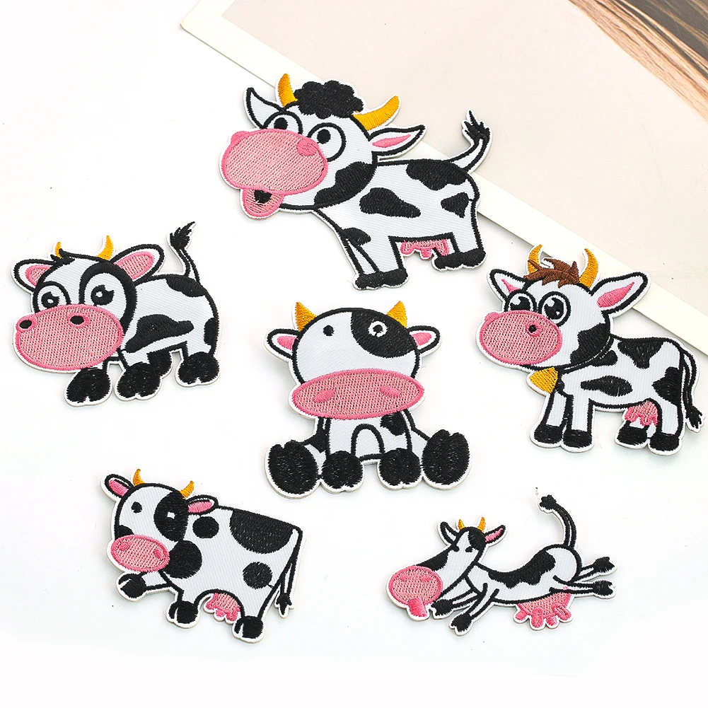 

6PCS/Set Cartoon Animal Milk Cow Embroidery Applique for Clothing Thermoadhesive Patches Fabric Badge Clothing DIY Accessories