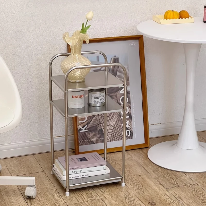 Ins Stainless Steel End Tables Minimalist Home Organizer Living Room Storage Shelves Bedhead Multi Layer Cart Storage Solution