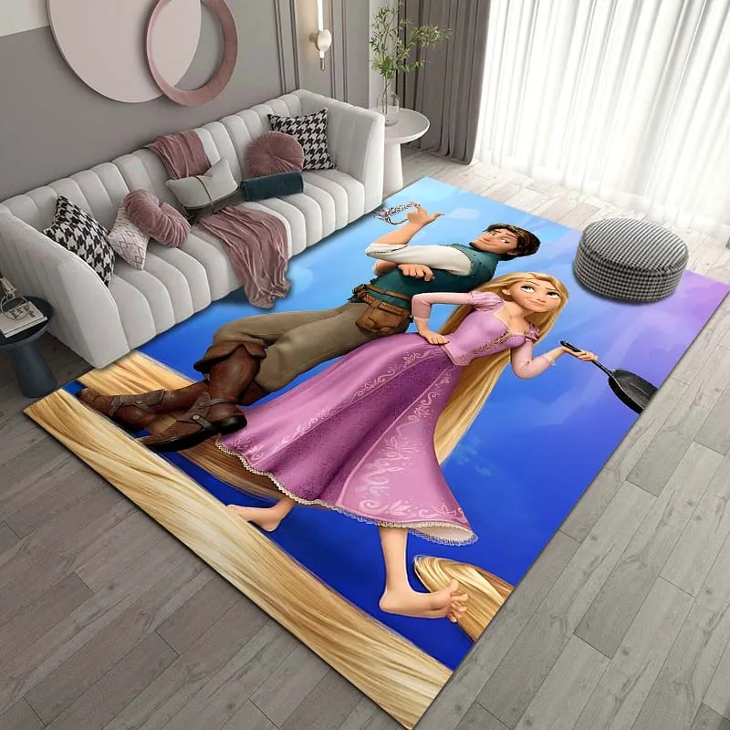 3D Disney Princess Rapunzel Printing Carpet for Living Room Bedroom Kid's Room Home Decor Pink Room Decor Area Rug Non-slip Mat