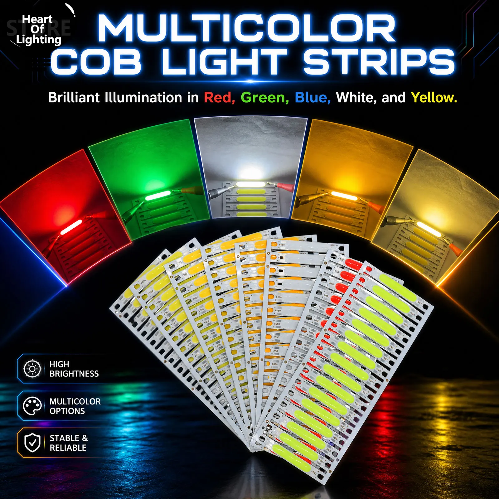 8pcs COB Chip LED Bulb Strip 5W DC15V-18V 300mA   Warm White Yellow Blue Red Green COB LED Light Source for DIY Indoor lighting