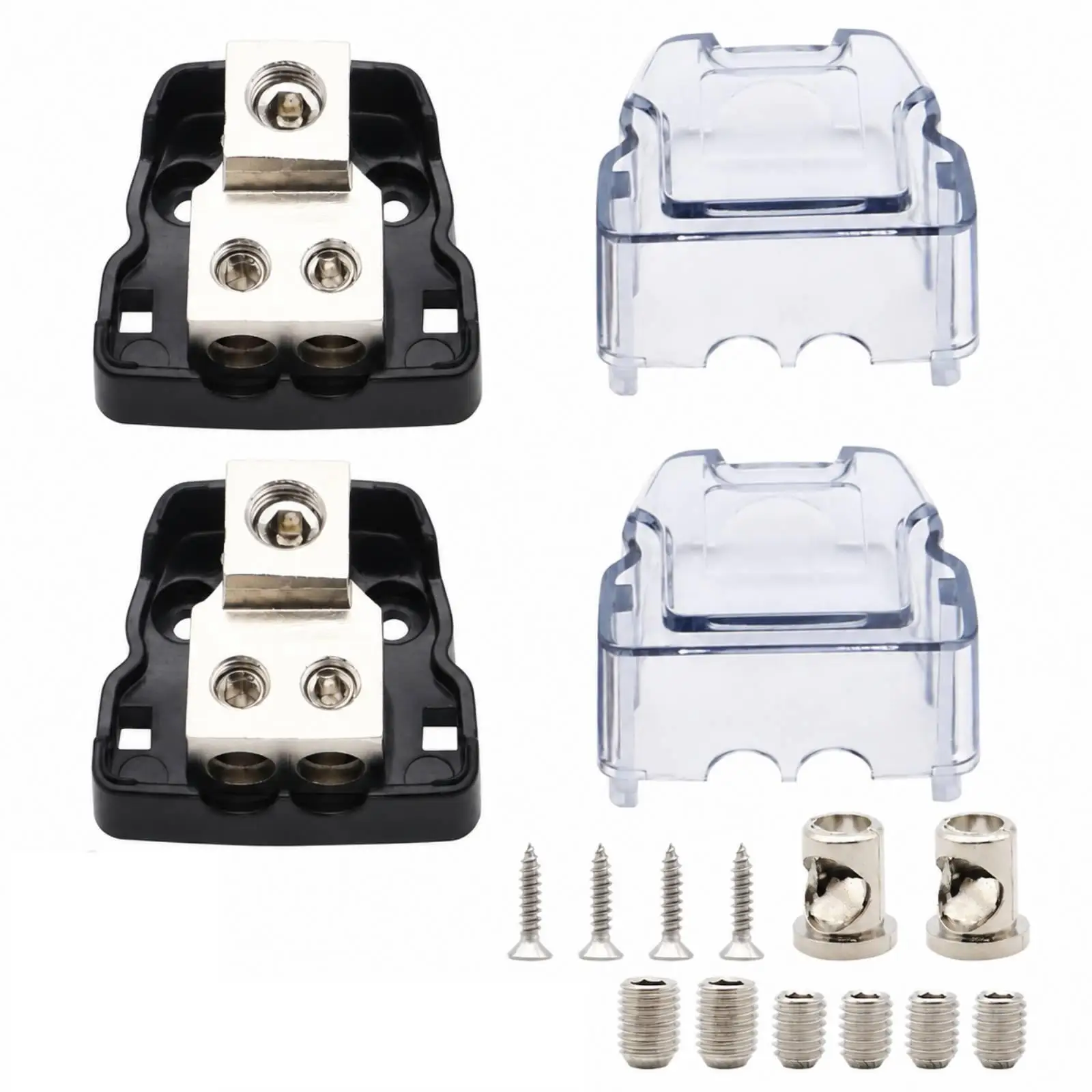 2 Way Car Audio Power Distribution Block for Sound System Wiring with Clear Cover and Mounting Holes