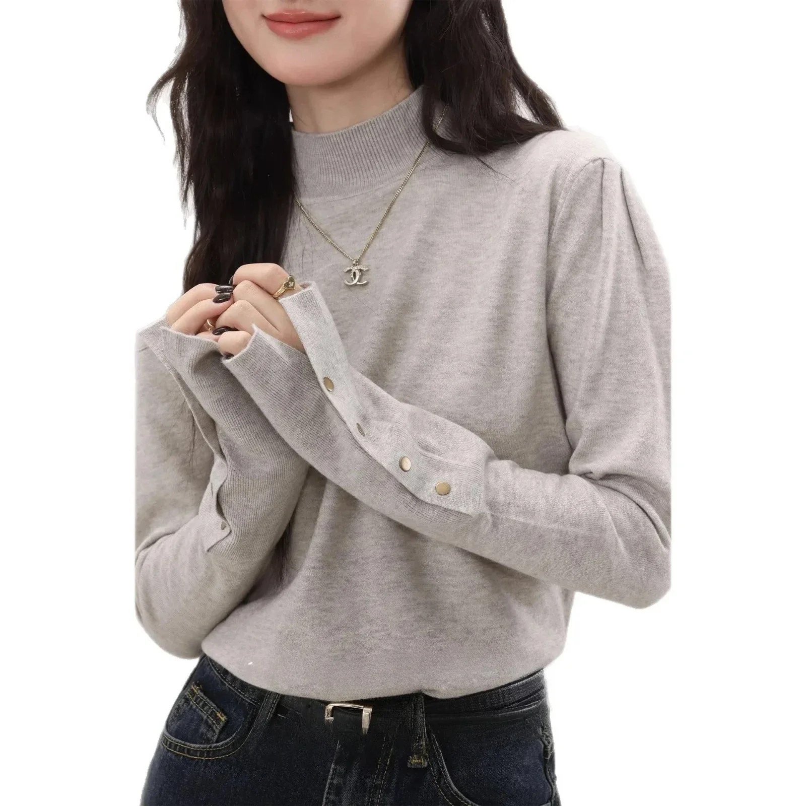 سترة نسائية داخلية فريدة من نوعها للخريف والشتاء، سترة محبوكة جديدة شبه الياقة المدورة #3