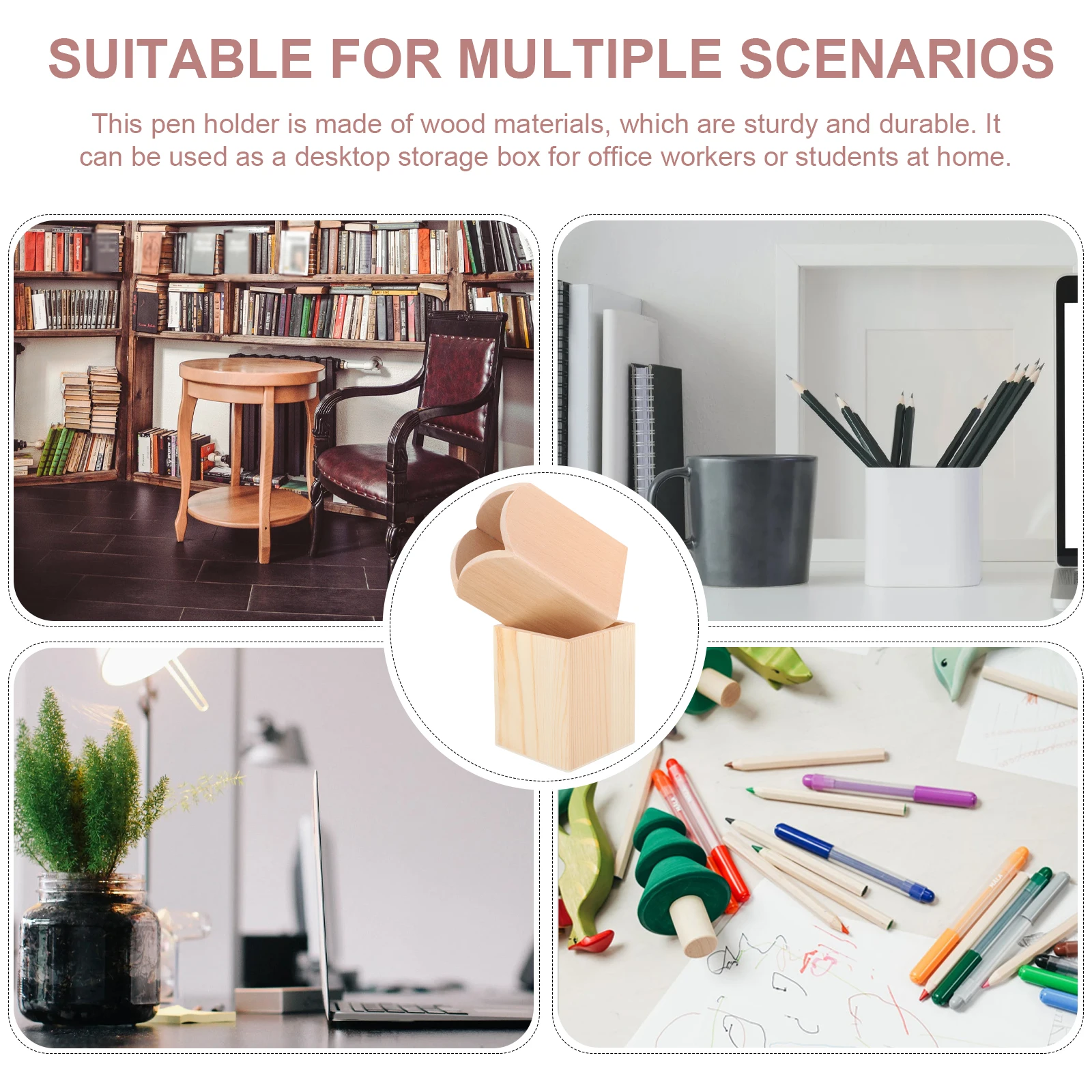 

2pcs Wooden Pen Holder Square Desk ganizer Makeup Brush Bucket Pencil Cup Storage Solution Premium Material Easy Clean Delicate