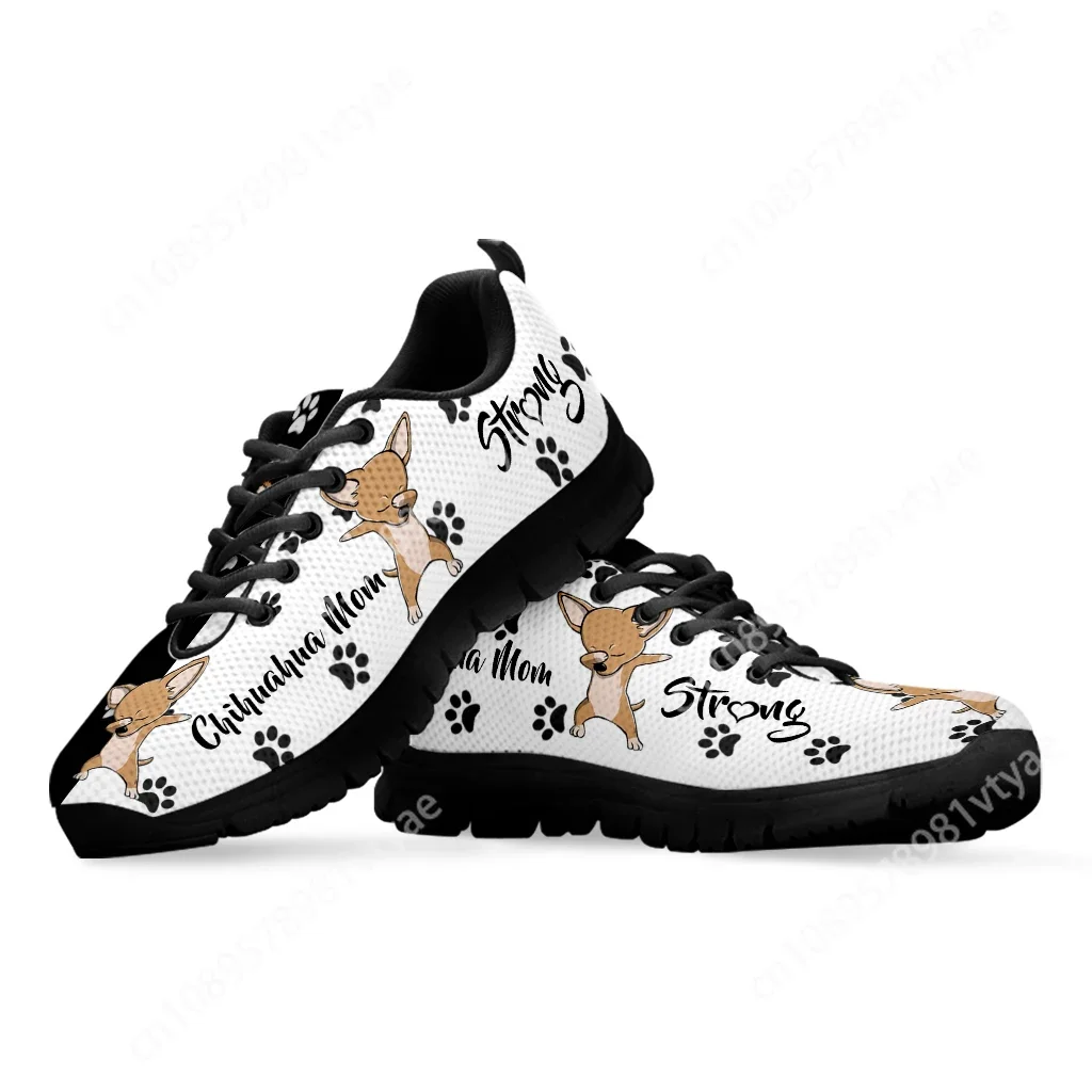 Custom Made Chihuahua Design Brand Lace-up Shoes Black And White Dog Paw Print Sneakers Pet Dog Gift Zapatos Planos De Mujer