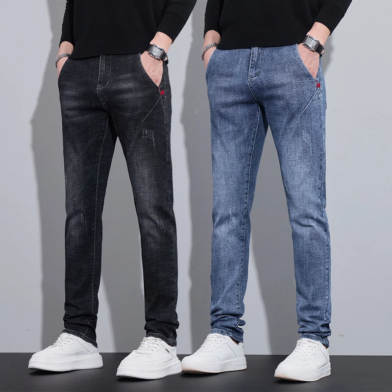 

New Skinny Cozy Jeans Men's Stretch Narrow Feet Blue Pants Soft Durable Denim Cotton Trousers Applicable Daily Trousers Male