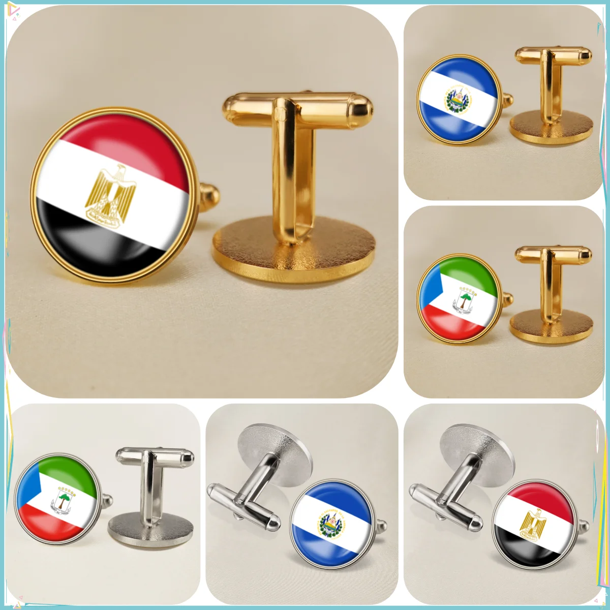 Egypt El Salvador Equatorial Guinea National Emblem Flag Cufflinks