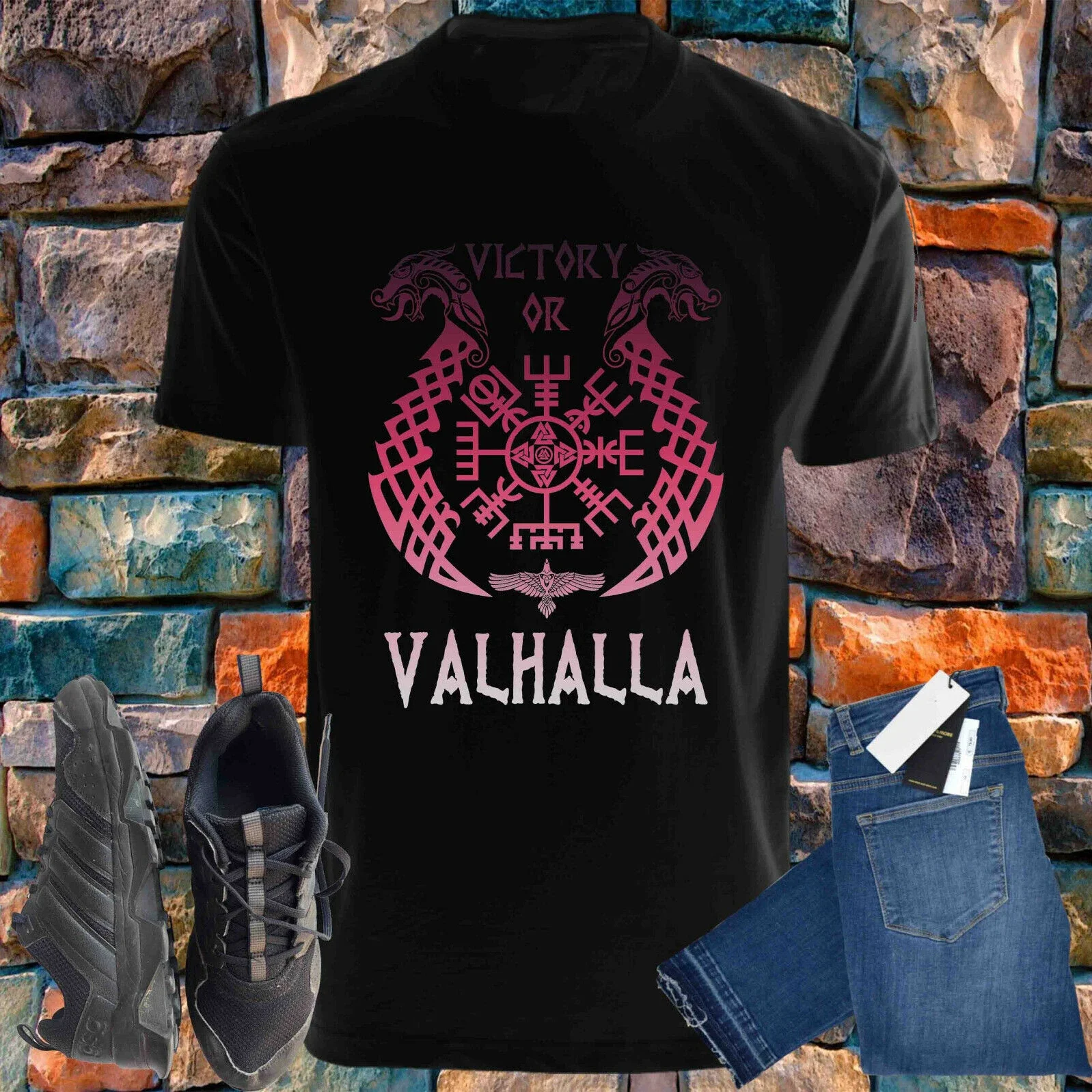 

Victory Valhalla Black T- Shirt Men's Summer Cotton O-Neck Short Sleeve T Shirt New Size S-3XL