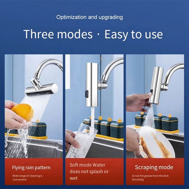 4 Modes Waterfall Bathroom Faucet Extenders 360° Spout Stream Sprayer Rainfall Sink Mixer Tap Nozzle Extension