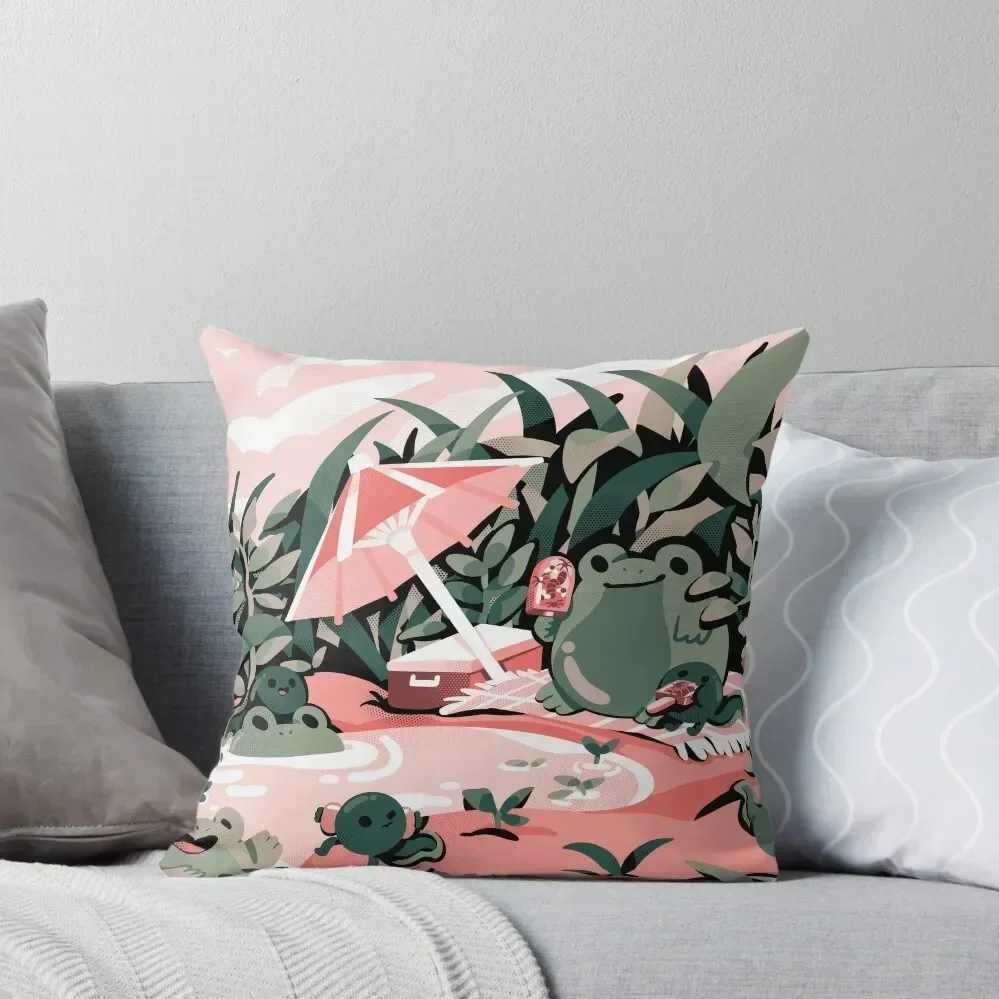 

Froggie Frolic Fun Throw Pillow New year home decor items Pillows Aesthetic pillow