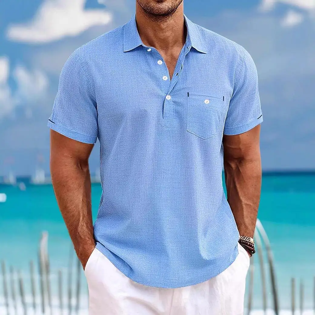 

Men's Summer Shirt Lapel Single Pocket Short Sleeve Breathable Cleanfit Polyester Casual Shirt for Women