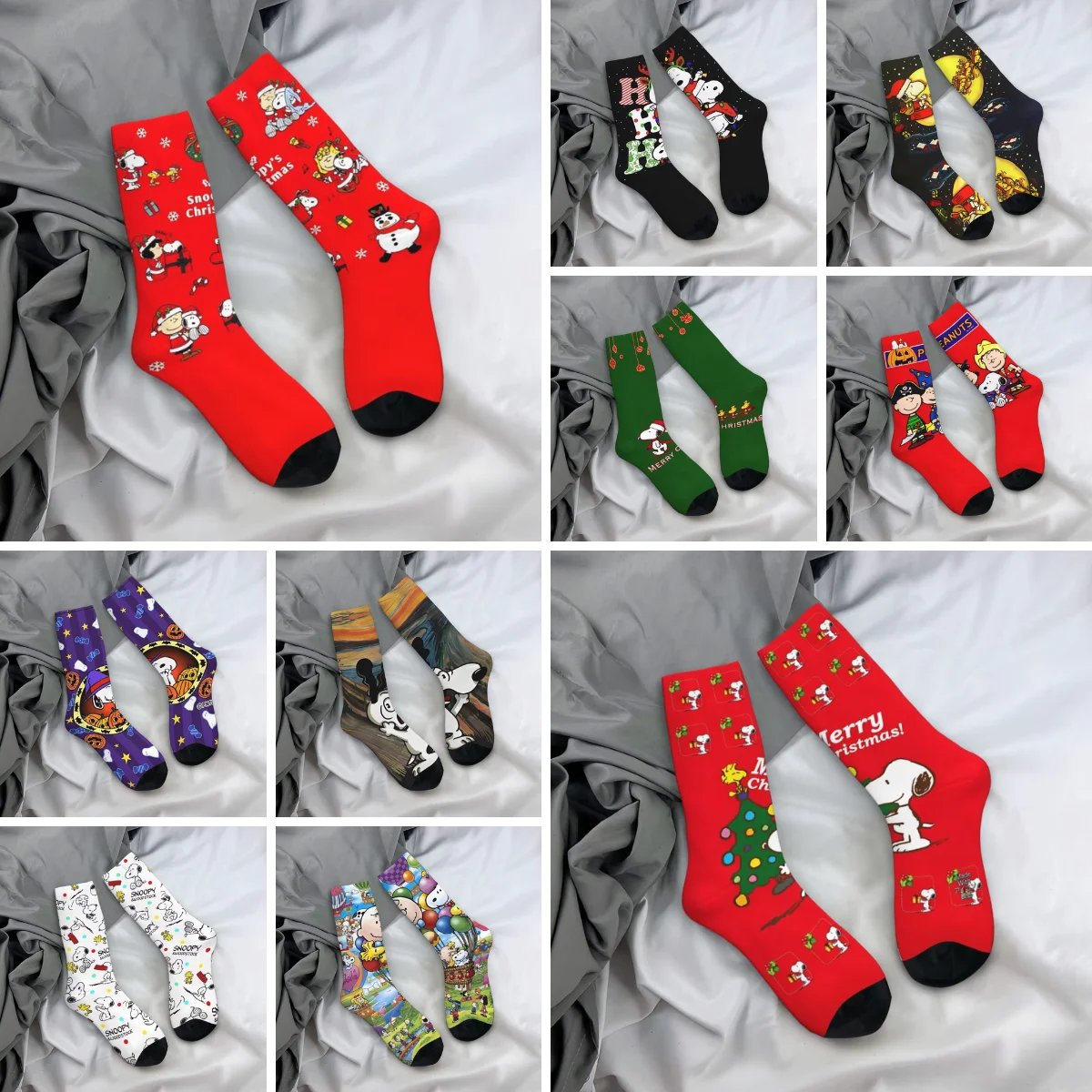 Kerst SNOOPY Cartoon (34)-bayingimg Kousen Grafische Grappige Sokken Lente Antislip Sokken Paar Fietsen Kwaliteitssokken