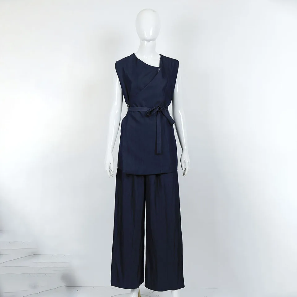 

Дизайн без рукавов, регулируемая талия на шнурке, новый стиль весны 2025 года, высококачественные длинные брюки свободного кроя и комплект костюма