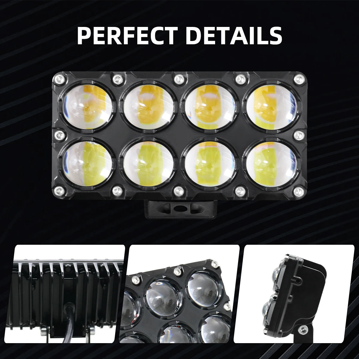 Motorcycle And Electric Vehicle Dual Row 8-Eye LED External Lighting Spotlight (White/Yellow Light)