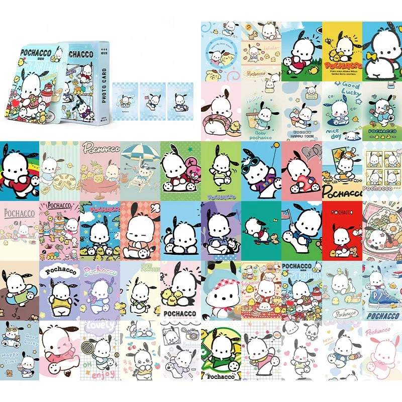 MINISO 50pcs Japanese Anime Sanrio Card Laser Photo Card Kuromi Melody Cinnamoroll Pachacco kawaii Decoration Cartoon Card Gift