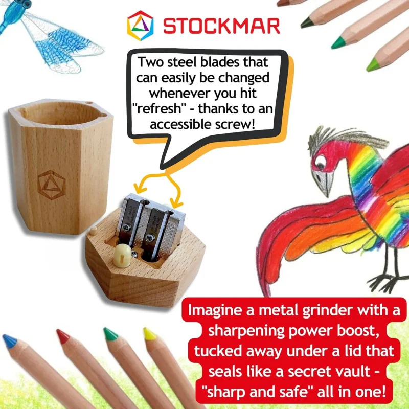 Dual Pencil Sharpener FSC Lime Wood Thin and Thick Pencils - Triangular and Hexagonal Shape - Colour Giants Stockmar, Waldor