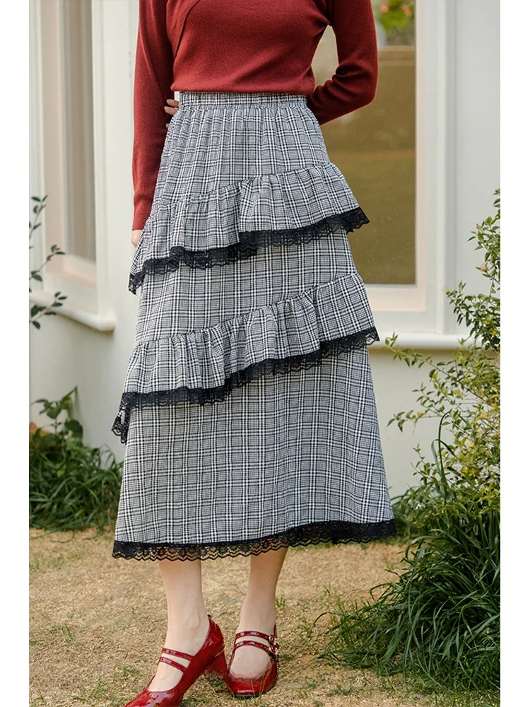 

Женская юбка с кружевным подолом, весна-лето, длинная, с завышенной талией, А-силуэт, многоярусная, миди, с узором, для повседневной носки