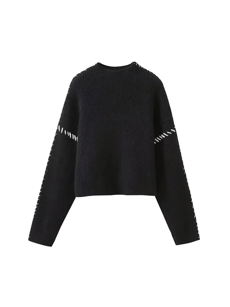 ZaZevity TRAF Autumn Winter Oversize turtleneck Sweater Loose Slimming Casual Design Sense Fashion Knit Top Outerwear