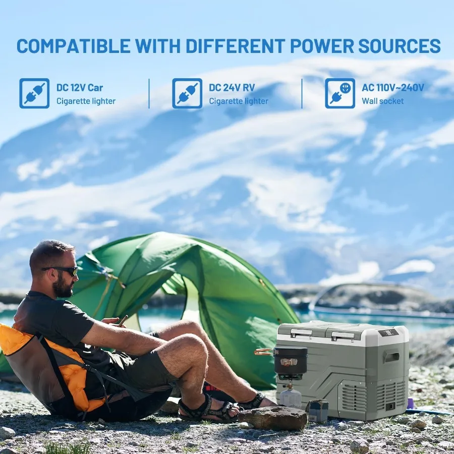 ثلاجة محمولة 12 فولت للسيارة 33 لتر ثلاجة ثنائية المنطقة مع 12/24 فولت تيار مستمر و110240 فولت تيار متردد مثالية لـ