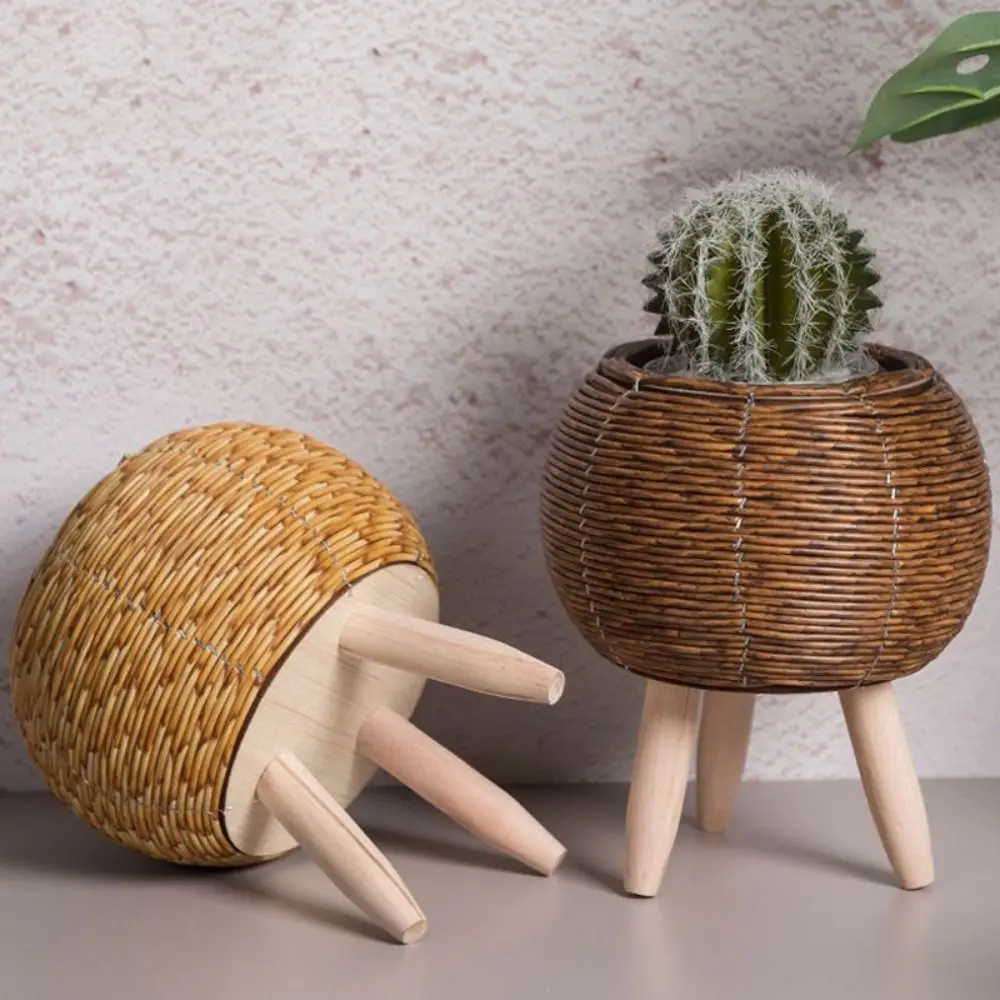 High Quality Rattan Woven Flower Pot With Removable Legs Creative Flower Planters Hand Wove Wove Plant Stand