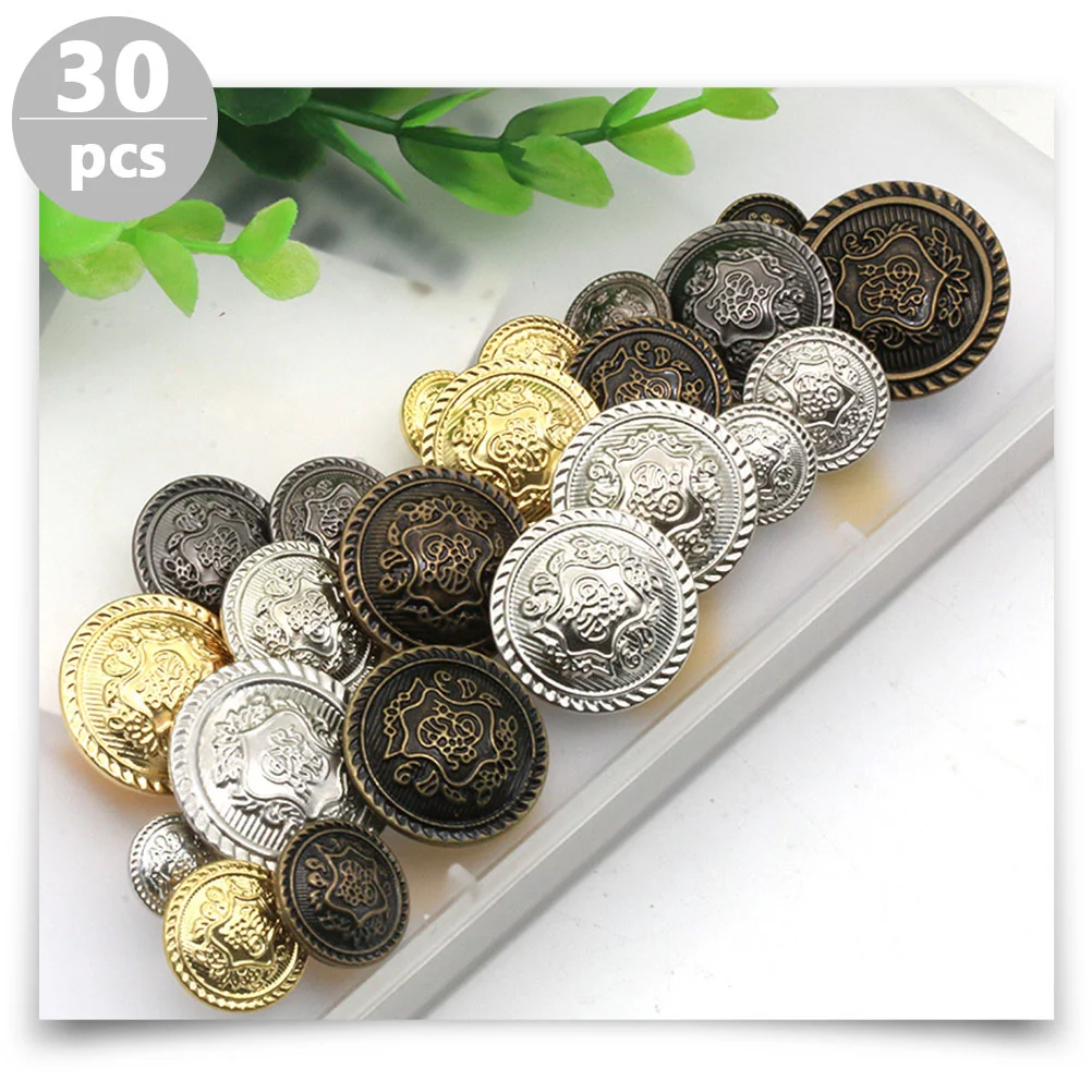 

30 Pcs Round Brass Buttons DIY Retro Style Clothes Replacement Buckles Boutonniere Pins Fasteners Copper Sewing Decor