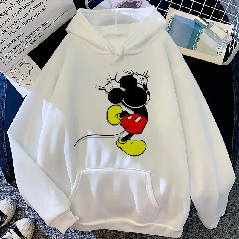 Loose Lovely Pattern Male Sweatshirts Pocket Disney Minnie Mouse Cartoon Print Daily Men Hoodies Autumn Winter Popular Pullover