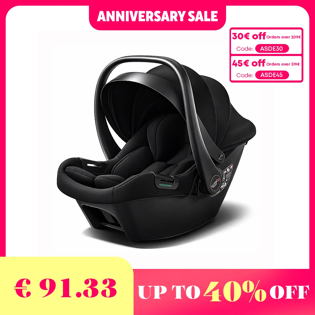 BabyVoyage I-Size Baby-Autositz, max. 12 kg, leichtes Sonnendach, gepolsterter Sitz, passend für Kinderwagen, Babysitz, ISOFIX-Montage