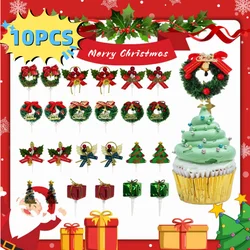 Christmas Cupcake Toppers Christmas Wreath Bow Bell Cake Decorations Cupcake Sticks for Christmas Party Supplies Dessert Baking