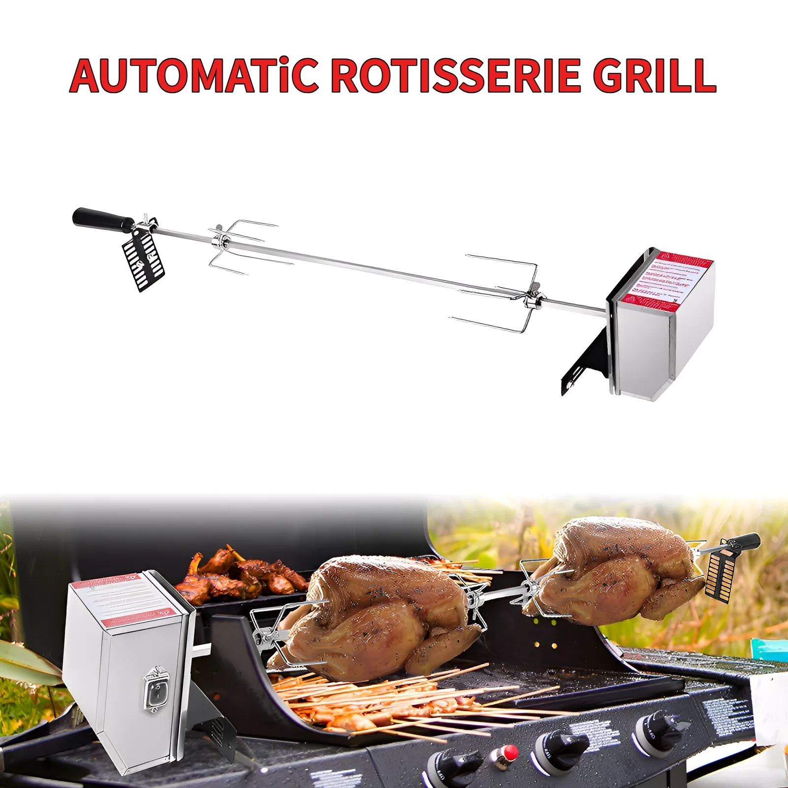 

Комплект гриля для гриля с электродвигателем мощностью 4 Вт, автоматический вращающийся кронштейн для барбекю, универсальный сверхмощный комплект из нержавеющей стали