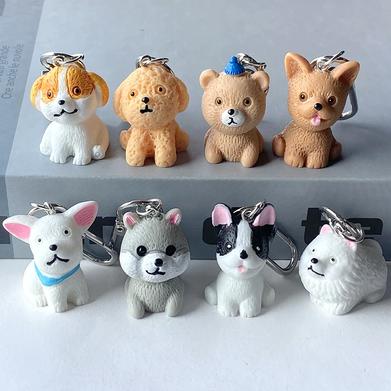 1Pcs/3Pcs 3D Dog Puppy Animal Keychains For Women Men Gift Cartoon Kawaii Bear Pet Pendant Bag Airpods Box Car Key Ring Jewelry