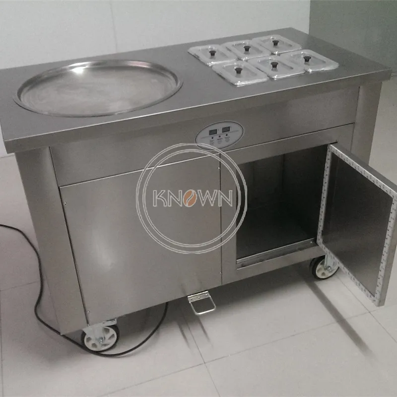 Commercial Fried Ice Cream Machine Round Pan Single Pot 6 Small Tray Stainless Steel Fast Cooling Yogurt Roll Machine