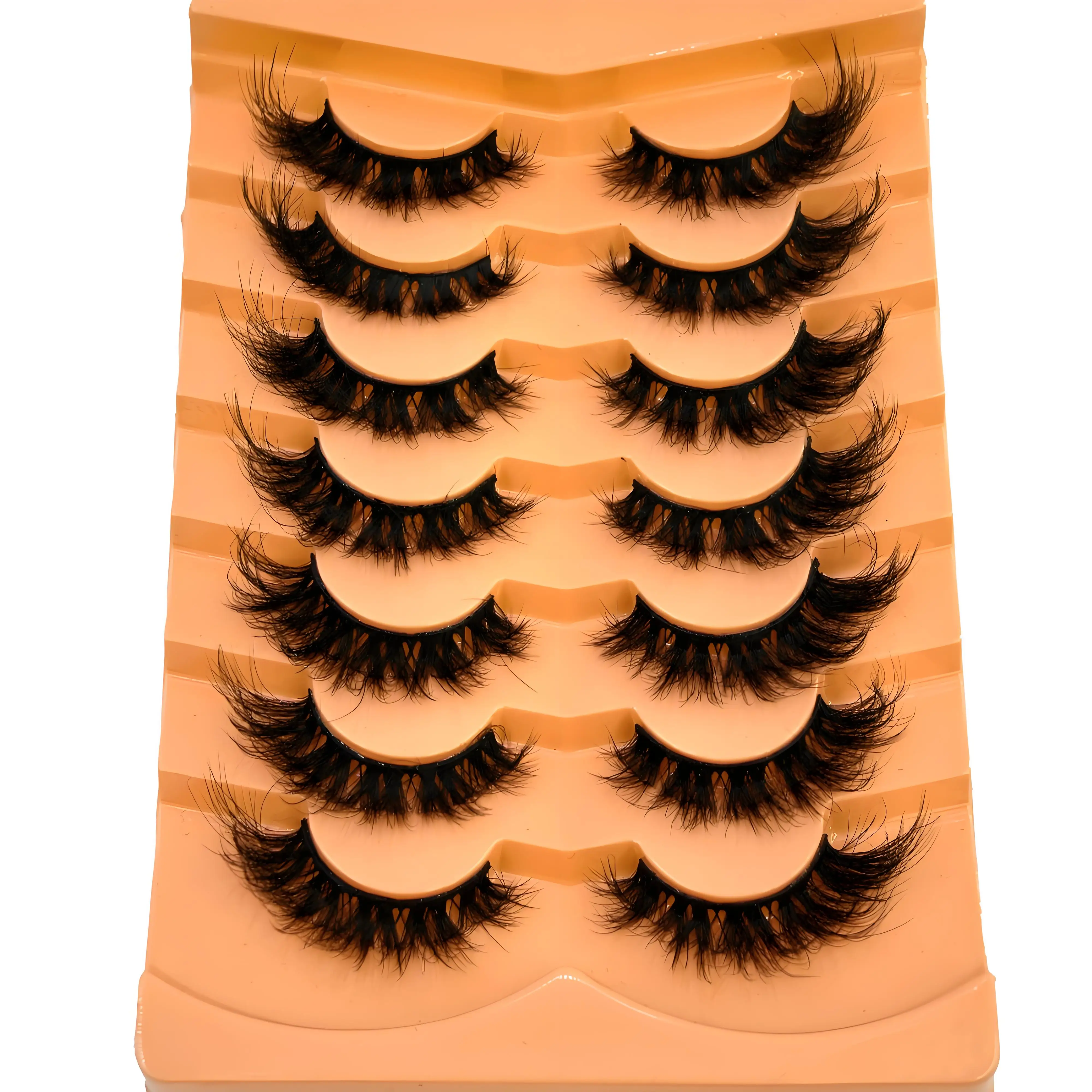 新しい 7 ペアクラシックハイブリッドボリュームまつげ新着うっすら D カールショートロシアストリップまつげメイクアップつけまつげ