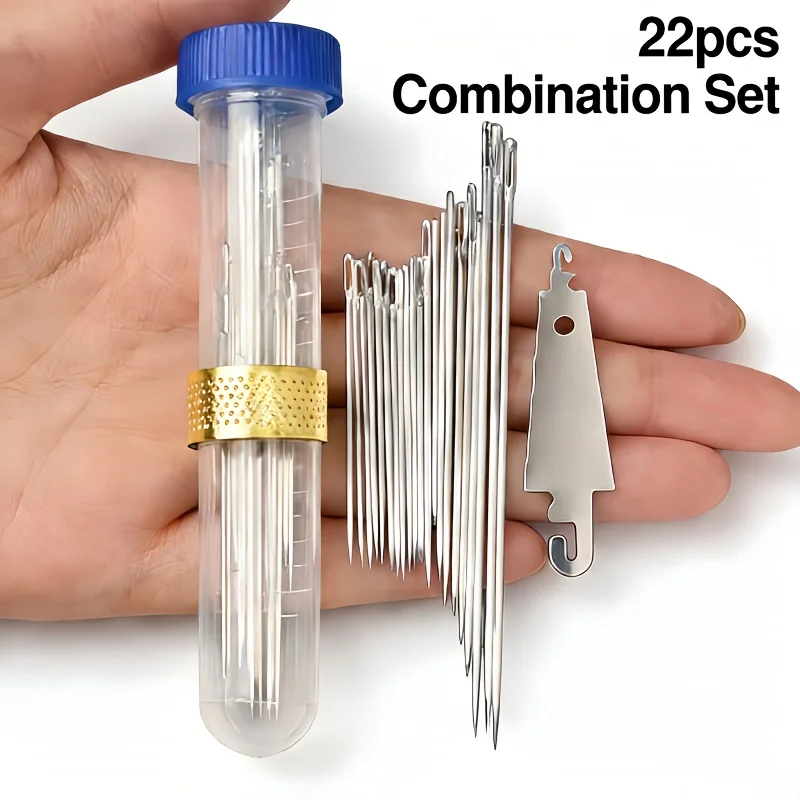 22pcs Stainless Steel Sewing Needle Set: Includes Threader & Storage Box, Sharp & Durable Hand Sewing Supplies for DIY, Repair