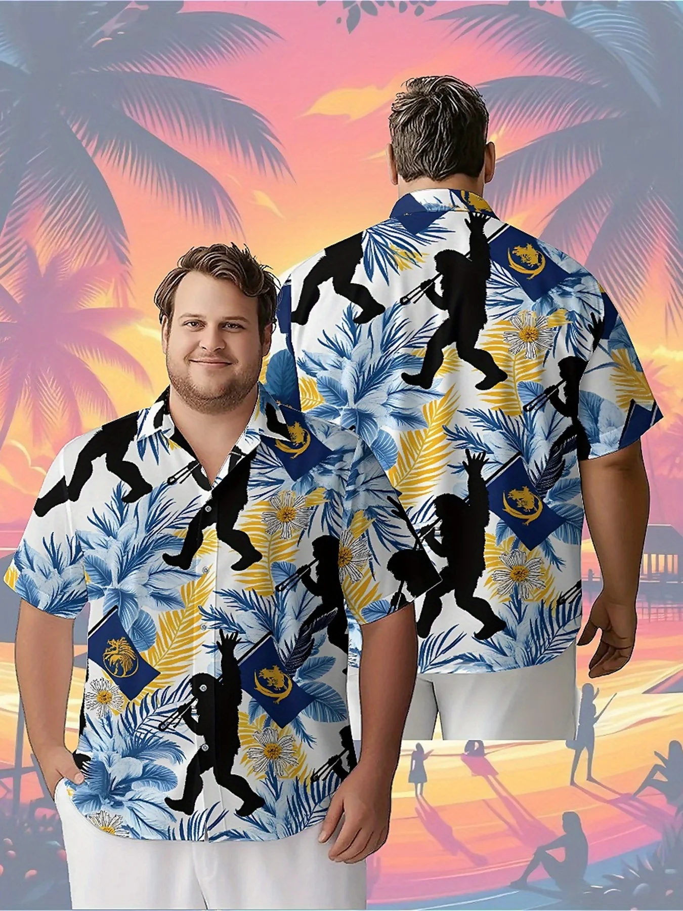

Men's Plus Size Hawaiian Shirts Tropical Adventurer Sasquatch pattern,Premium Comfort Youth Clothes,Streetwear Y2K Tops