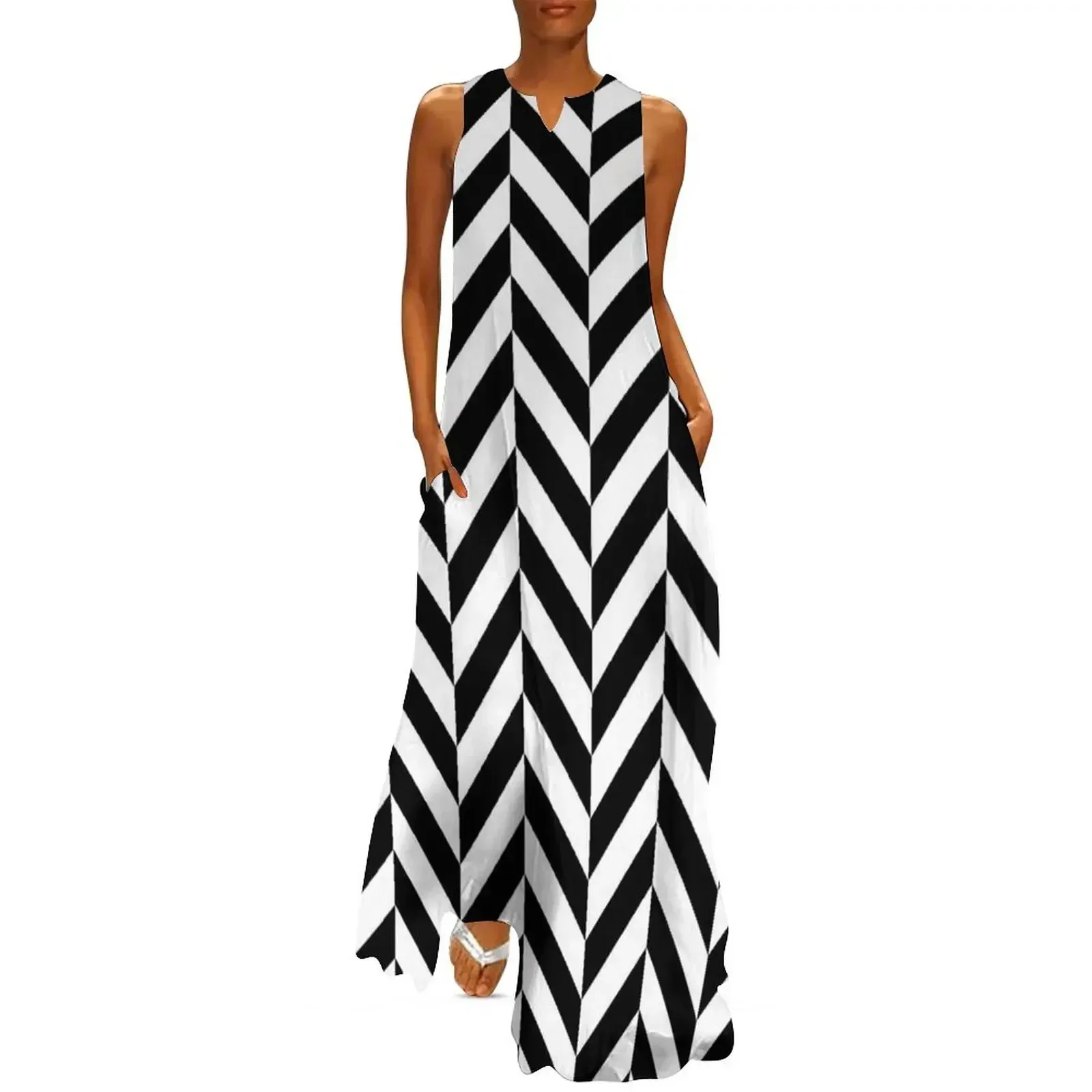 

Herringbone Pattern (black/white) Long Dress Dress vintage women clothes women dress