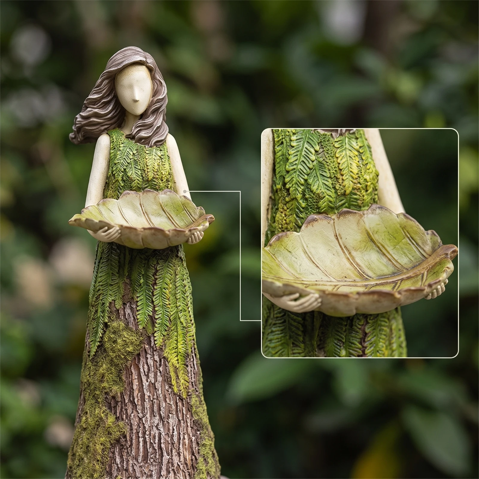 Figurine with Bowl Forest Woman Figurine Statue Rustic Decorative Figure Compact for Shelf, Garden